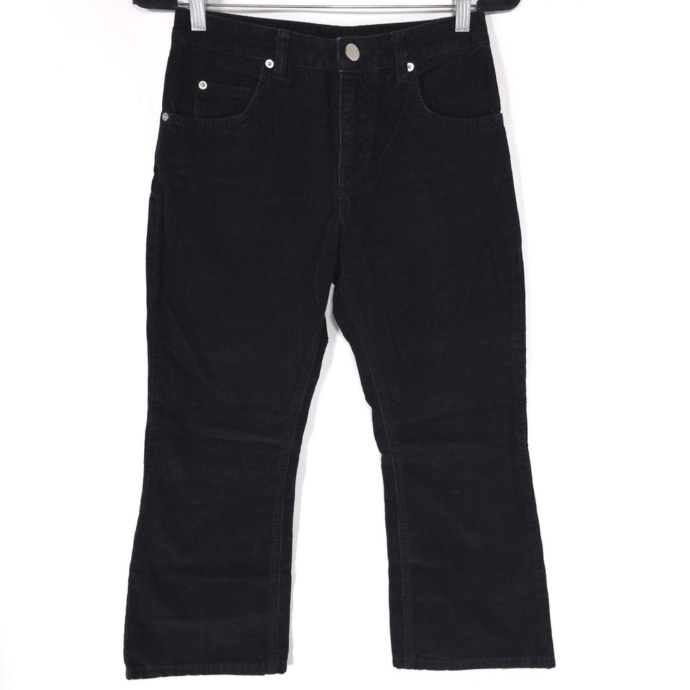 asos Black Corduroy Flare Pants 26/28 Straight Bootcut Jeans Cotton Turkey Crop - Picture 4 of 13